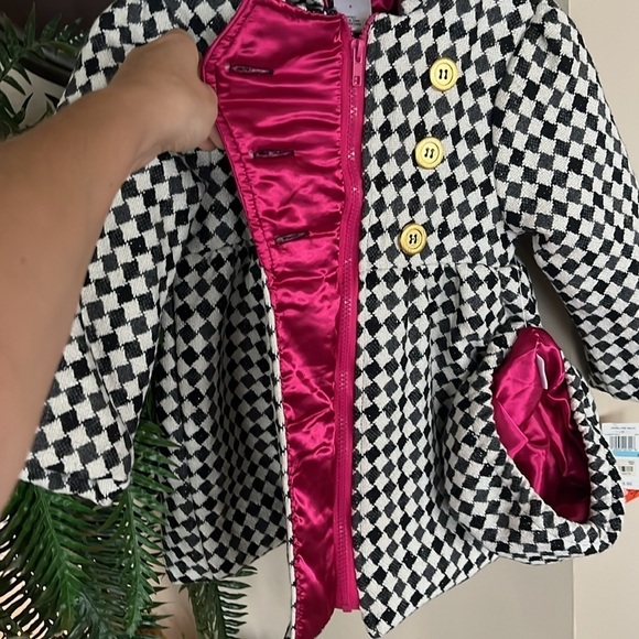 Brand New Penelope Mack Zip Up Pea Coat Black White Checkered Jacket & Hat - Picture 12 of 15